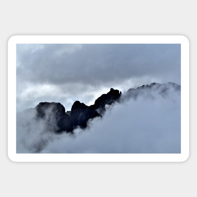 Mountain peak in the clouds, Madeira Sticker by artofnella